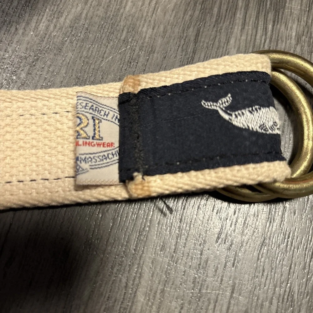 YRI‎ MARBLEHRAD Massachusetts Embroidered Whale Canvas D Ring Belt Fit Up To 34